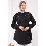 İmaj Butik Siyah Önü Taşlı Modal Tunik - 44