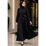 İmaj Butik Siyah Yan Bağlamalı Tokalı Elbise - 38