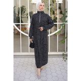 İmaj Butik Siyah Yarım Fermuarlı Fitilli Desenli Elbise
