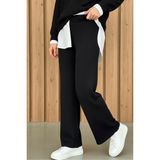 İmaj Butik Siyah Yüksek Bel Bol Paça Triko Pantolon - Standart
