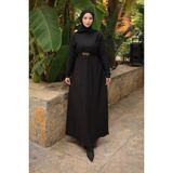 İmaj Butik Siyah Zincir Kuşaklı Fitilli Uzun Elbise - 40 - 42