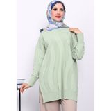 İmaj Butik Su Yeşili Bisiklet Yaka Soğuk İplik Triko Tunik - Standart