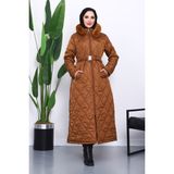 İmaj Butik Taba Kapüşonlu Kapitone Uzun Şişme Mont - 44
