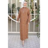 İmaj Butik Taba Yarım Fermuarlı Fitilli Desenli Elbise