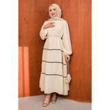 İmaj Butik Taş Biyeli Kol Lastikli Müslin Elbise - 42 - 44