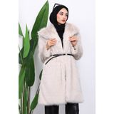 İmaj Butik Taş Kemerli Astarlı Kürk Kaban - 38