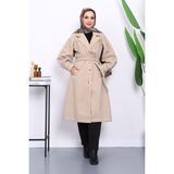 İmaj Butik Vizon Balon Kol Kaşe Kaban Kadın Bel Kemerli Polyester Malzeme ile Şık Tasarım