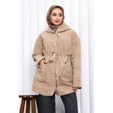 İmaj Butik Vizon Çırçıtlı Kuşaklı Kaşe Ceket - L - XL