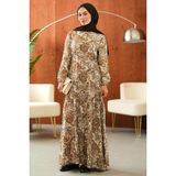 İmaj Butik Vizon Eteği Katlı Desenli Elbise - 38