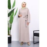 İmaj Butik Vizon Kolu Armalı Reglan Kol Basic Modal Kuşaklı Elbise - 38