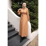 İmaj Butik Vizon Kuşaklı Kol Lastikli Fitilli Elbise - 42 - 44