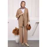 İmaj Butik Vizon Ön Bağlamalı Bürümcük Kimono Pantolonlu Takım - 2XL