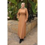 İmaj Butik Vizon Zincir Kuşaklı Fitilli Uzun Elbise - 44 - 46