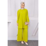İmaj Butik Yağ Yeşili Bürümcük Tunik Pantolonlu Takım - 3XL