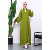 İmaj Butik Yeşil Gömlek Yaka Fermuarlı Triko Elbise - Standart