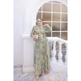 İmaj Butik Yeşil Sarı Kol Lastikli Toka Detaylı Elbise - 44 - Yeşil - Sarı