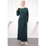 İmaj Butik Zümrüt Yeşili Yan Bağlamalı Elbise - 38 - 40