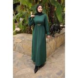 İmaj Butik Zümrüt Yeşili Zincir Kuşaklı Fitilli Uzun Elbise - 42 - 44