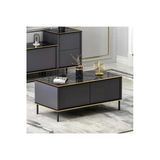 İmaj Modern Kapaklı Orta Sehpa – 90X45 Cm | Mermer Desenli Ve Gold Detaylı Antrasit