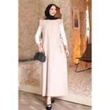 İmajButik Bej Bel Kuşaklı Kolları Fırfırlı Elbise