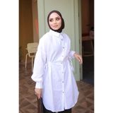 İmajButik Beyaz Bel Bağlamalı Düğmeli Tunik