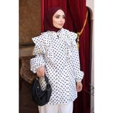 İmajButik Beyaz Yaka Bağlamalı Puantiyeli Tunik