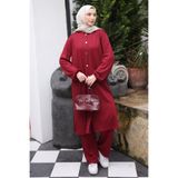 İmajButik Bordo Düğmeli Tunik Pantolonlu Bürümcük Takım