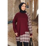İmajButik Bordo Ekose Garnili Modal Tunik