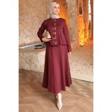 İmajButik Bordo Eteği Volanlı Bluz Etekli Scuba Takım