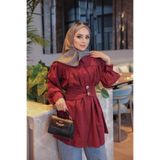 İmajButik Bordo Gizli Düğmeli Kemer Detaylı Gömlek