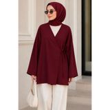 İmajButik Bordo Kruvaze Yaka Yandan Bağlamalı Yazlık Kimono Tunik