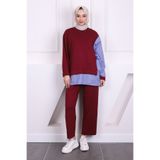 İmajButik Bordo Yan Bağlamalı Modal Tunik Pantolon Takım