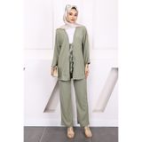 İmajButik Çağla Ön Bağlamalı Bürümcük Kimono Pantolonlu Takım