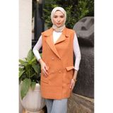 İmajButik Camel Kruvaze Yaka Cepli Buklet Yelek
