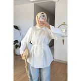 İmajButik Ekru Biye Bağcıklı Salaş Tunik