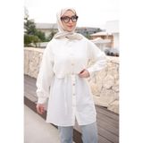 İmajButik Ekru Önü Alerli Düğmeli Tunik