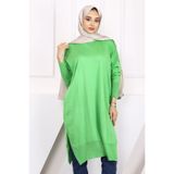 İmajButik Fıstık Yeşili Bisiklet Yaka Merserize Salaş Triko Tunik