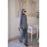 İmajButik Füme Kapüşonlu Tunik Pantolonlu Taşlı Triko Takım
