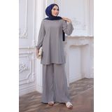 İmajButik Gri Bürümcük Tunik Pantolonlu Takım