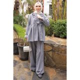 İmajButik Gri Yaka Fırfırlı Tunik Pantolonlu Takım