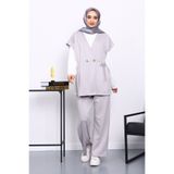 İmajButik Gri Yelekli Tunik Pantolon Üçlü Takım