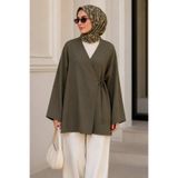 İmajButik Haki Kruvaze Yaka Yandan Bağlamalı Yazlık Kimono Tunik
