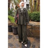 İmajButik Haki Yaka Fırfırlı Tunik Pantolonlu Takım