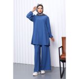 İmajButik İndigo Bürümcük Tunik Pantolonlu Takım