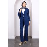 İmajButik İndigo Ön Bağlamalı Bürümcük Kimono Pantolonlu Takım