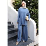 İmajButik İndigo Piliseli Sandy Tunik Pantolon Takım