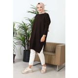 İmajButik Kahverengi Bisiklet Yaka Merserize Salaş Triko Tunik