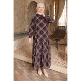 İmajButik Kahverengi Desenli Şifon Elbise