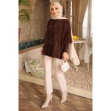 İmajButik Kahverengi Dik Yaka Angora Yumoş Hırka