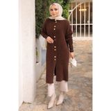 İmajButik Kahverengi Düğmeli Angora Yumoş Triko Hırka